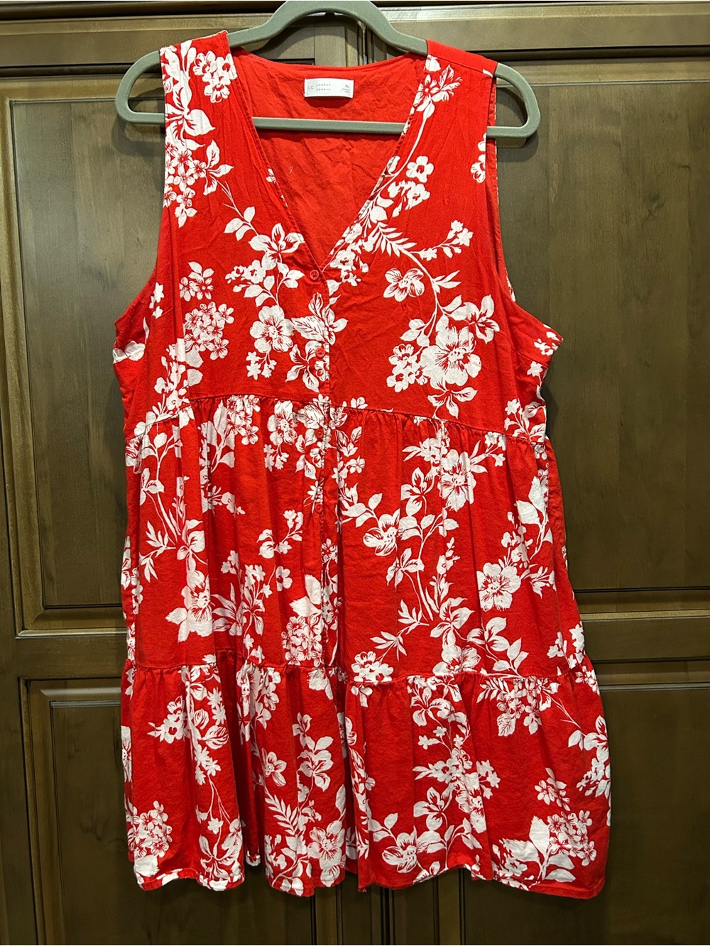 Red Floral Tiered Dress - White Print